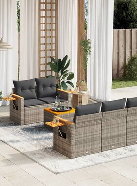 vidaXL 6-delige Loungeset met kussens poly rattan grijs