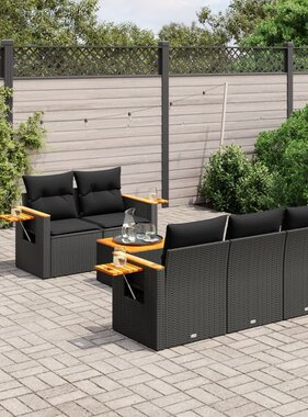 vidaXL 6-delige Loungeset met kussens poly rattan zwart