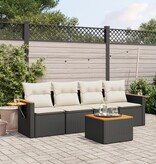 vidaXL 5-delige Loungeset met kussens poly rattan zwart