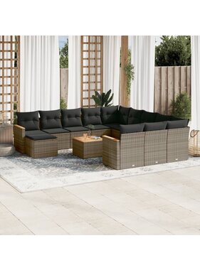 vidaXL 13-delige Loungeset met kussens poly rattan grijs