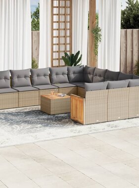 vidaXL 13-delige Loungeset met kussens poly rattan beige