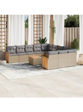 vidaXL 13-delige Loungeset met kussens poly rattan beige