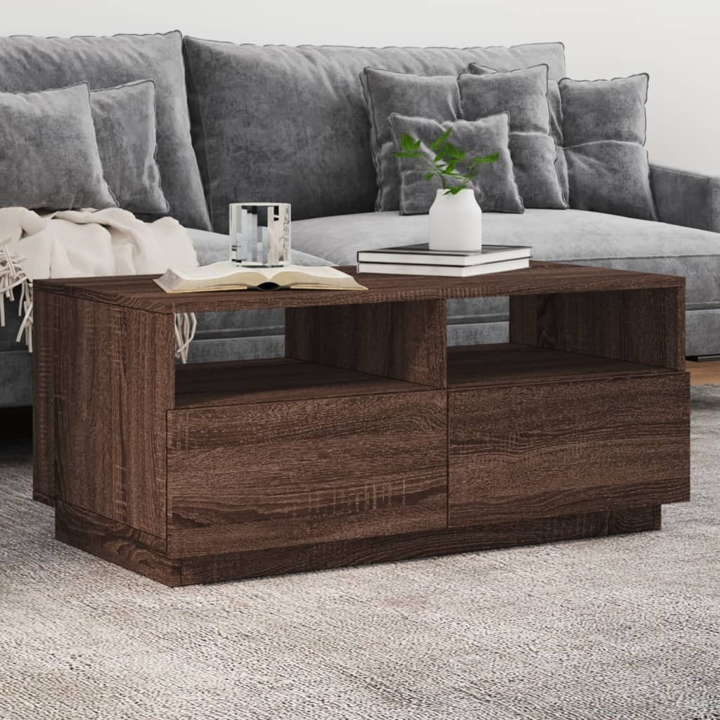 VidaXL Salontafel met LED-verlichting 90x49x40 cm bruineikenkleurig