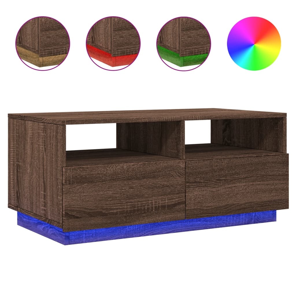 VidaXL Salontafel met LED-verlichting 90x49x40 cm bruineikenkleurig