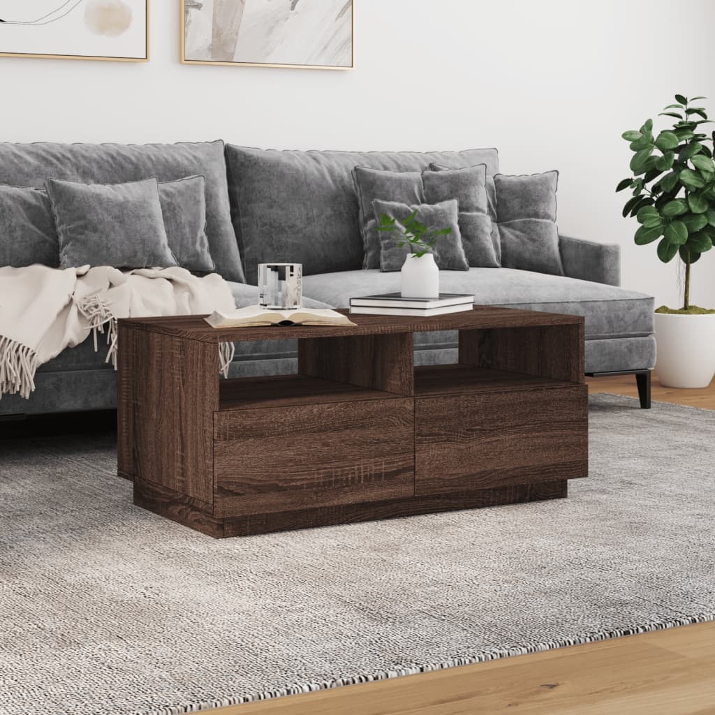 VidaXL Salontafel met LED-verlichting 90x49x40 cm bruineikenkleurig
