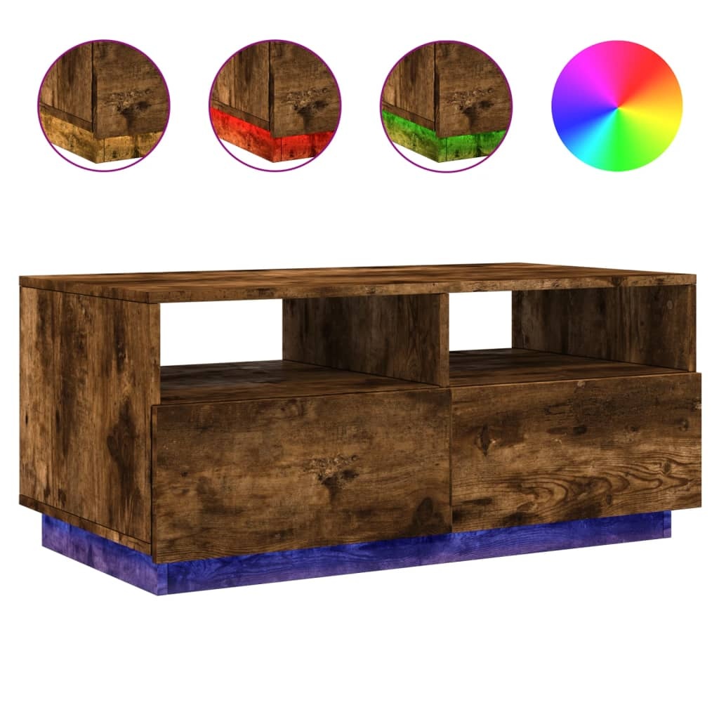 VidaXL Salontafel met LED-verlichting 90x49x40 cm gerookt eikenkleurig