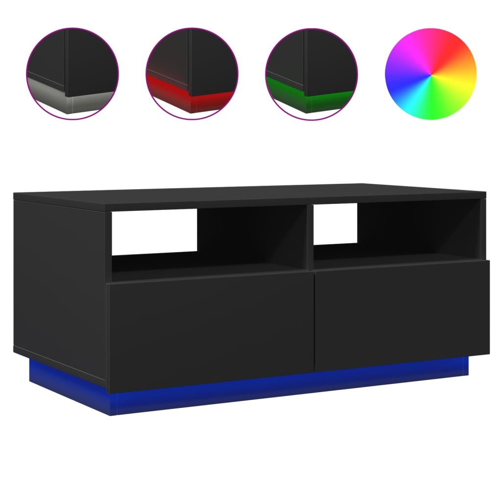 VidaXL Salontafel met LED-verlichting 90x49x40 cm zwart