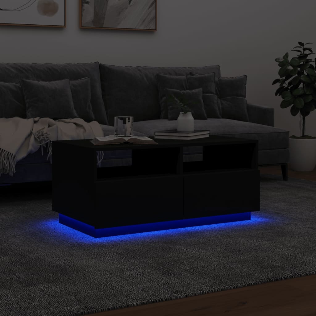 VidaXL Salontafel met LED-verlichting 90x49x40 cm zwart