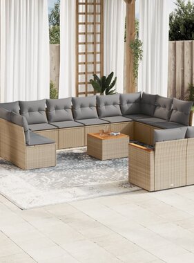 vidaXL 13-delige Loungeset met kussens poly rattan beige