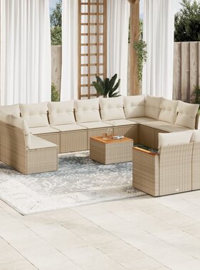 vidaXL 13-delige Loungeset met kussens poly rattan beige