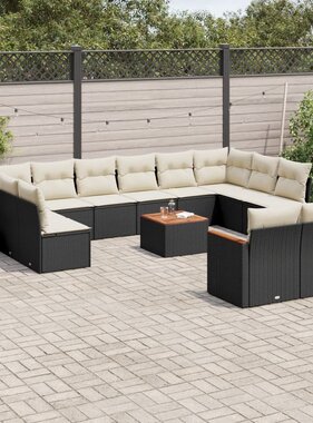 vidaXL 13-delige Loungeset met kussens poly rattan zwart