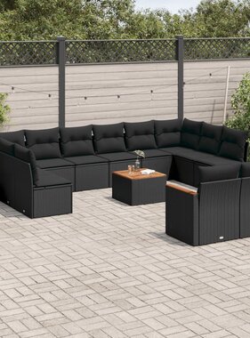 vidaXL 13-delige Loungeset met kussens poly rattan zwart