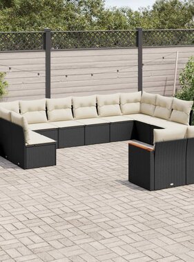 vidaXL 12-delige Loungeset met kussens poly rattan zwart