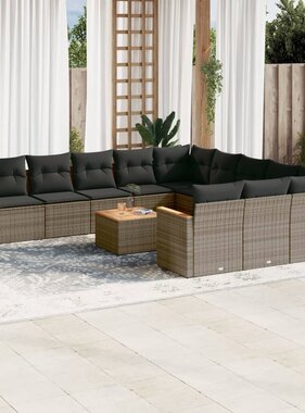 vidaXL 12-delige Loungeset met kussens poly rattan grijs