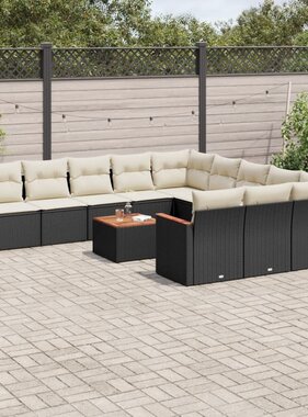 vidaXL 12-delige Loungeset met kussens poly rattan zwart