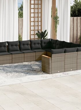 vidaXL 11-delige Loungeset met kussens poly rattan grijs