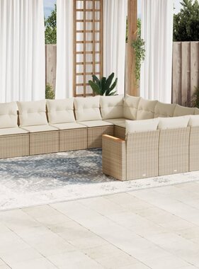 vidaXL 11-delige Tuinset met kussens poly rattan beige