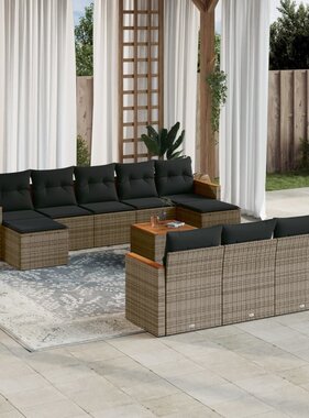 vidaXL 11-delige Loungeset met kussens poly rattan grijs