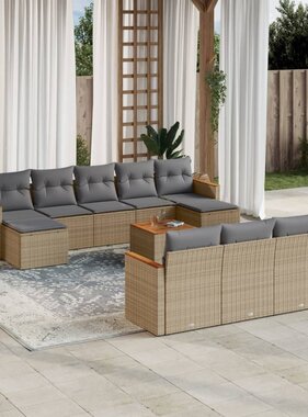 vidaXL 11-delige Tuinset met kussens poly rattan beige