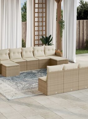 vidaXL 10-delige Loungeset met kussens poly rattan beige