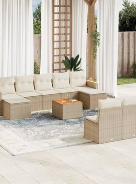 vidaXL 10-delige Loungeset met kussens poly rattan beige