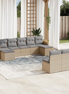 vidaXL 9-delige Loungeset met kussens poly rattan beige