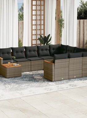 vidaXL 11-delige Loungeset met kussens poly rattan grijs