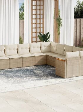 vidaXL 10-delige Loungeset met kussens poly rattan beige