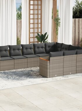 vidaXL 10-delige Loungeset met kussens poly rattan grijs