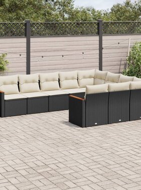 vidaXL 10-delige Loungeset met kussens poly rattan zwart