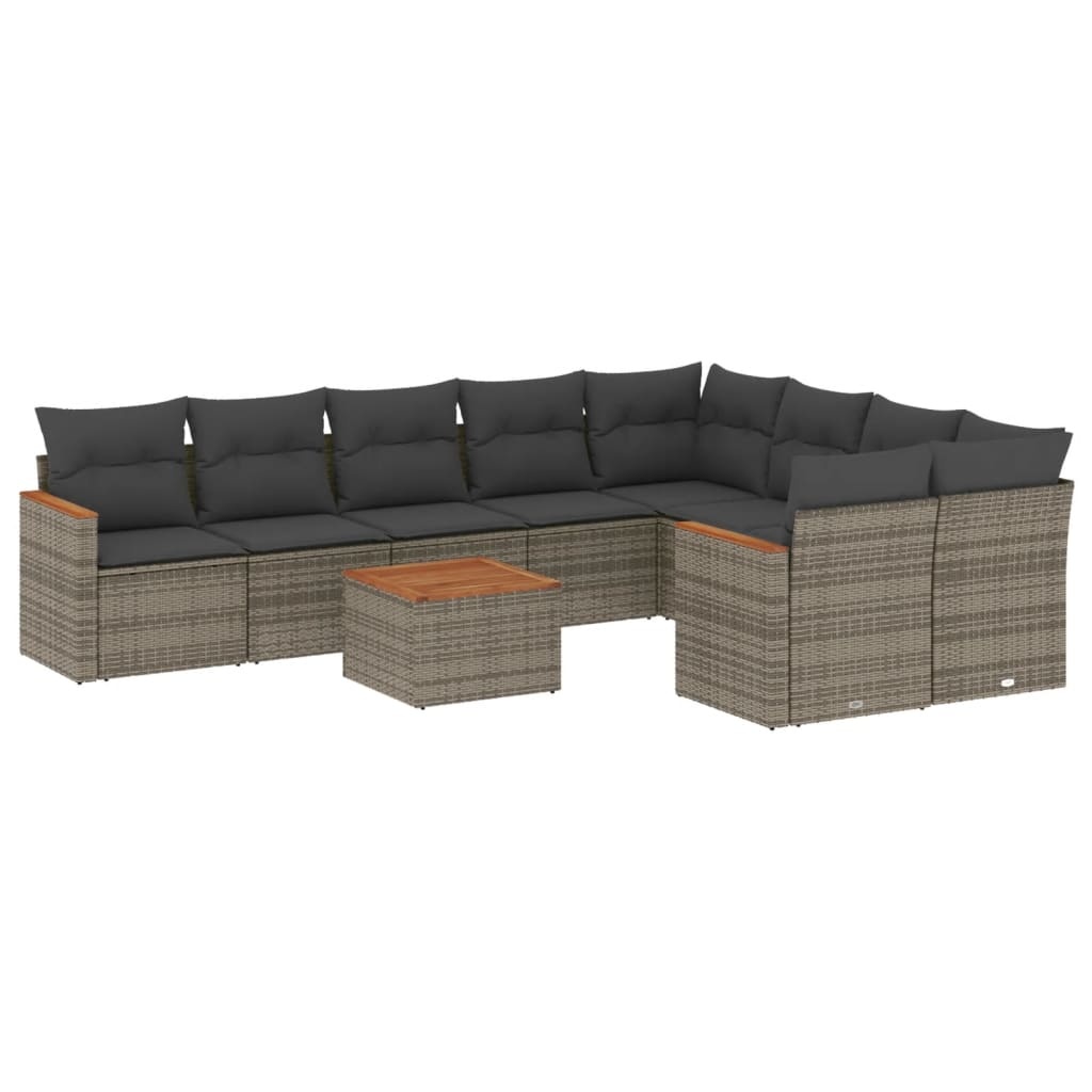 vidaXL 10-delige Loungeset met kussens poly rattan grijs