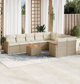 vidaXL 10-delige Loungeset met kussens poly rattan beige