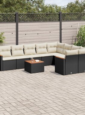 vidaXL 10-delige Loungeset met kussens poly rattan zwart