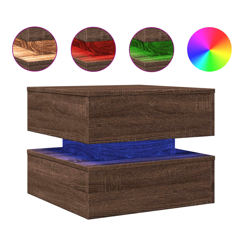 VidaXL Salontafel met LED-verlichting 50x50x40 cm bruin eikenkleur