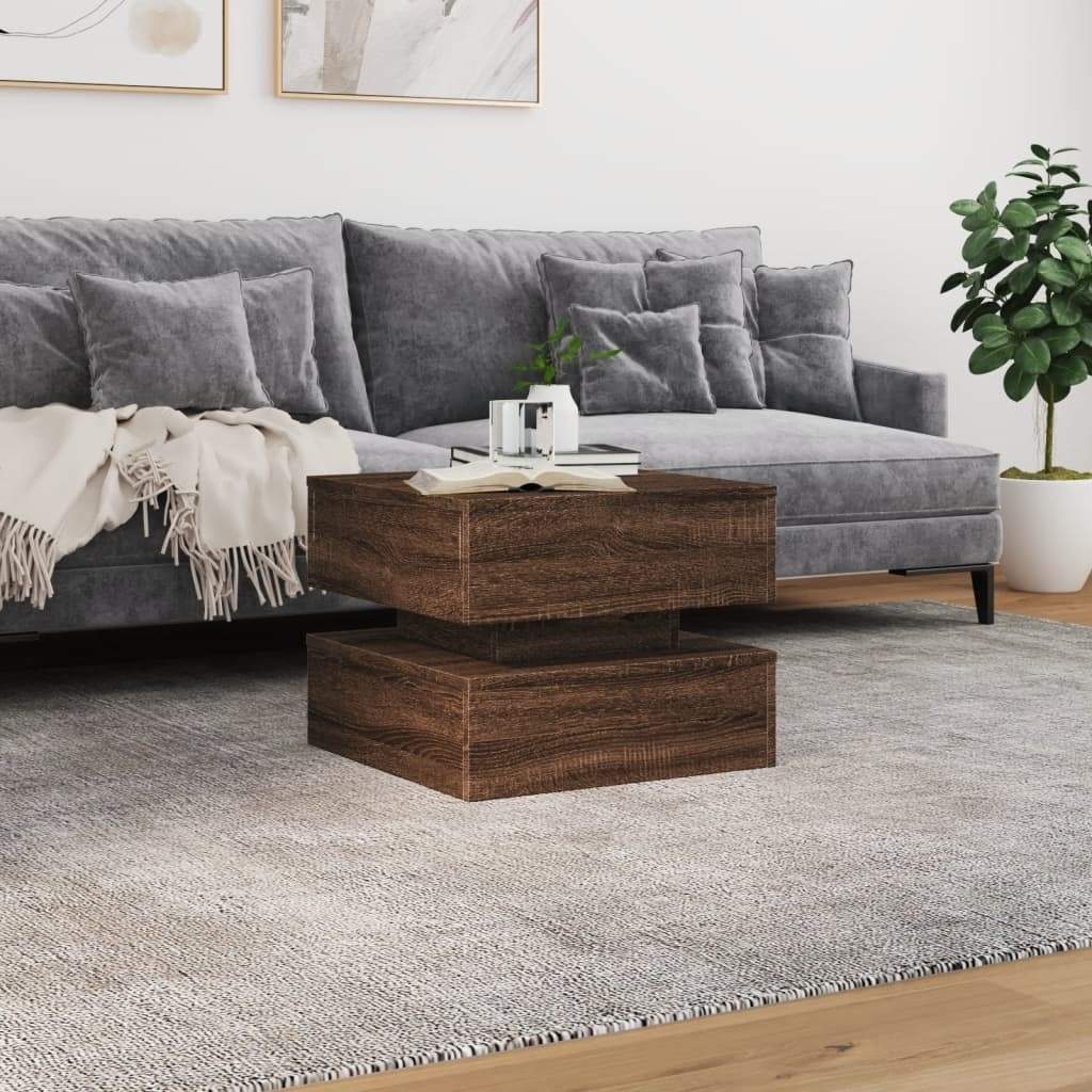 VidaXL Salontafel met LED-verlichting 50x50x40 cm bruin eikenkleur