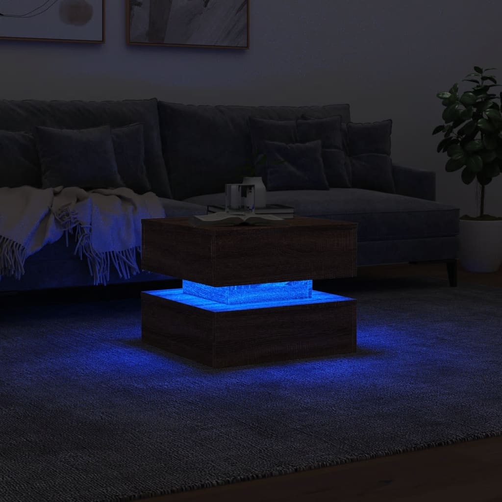 VidaXL Salontafel met LED-verlichting 50x50x40 cm bruin eikenkleur