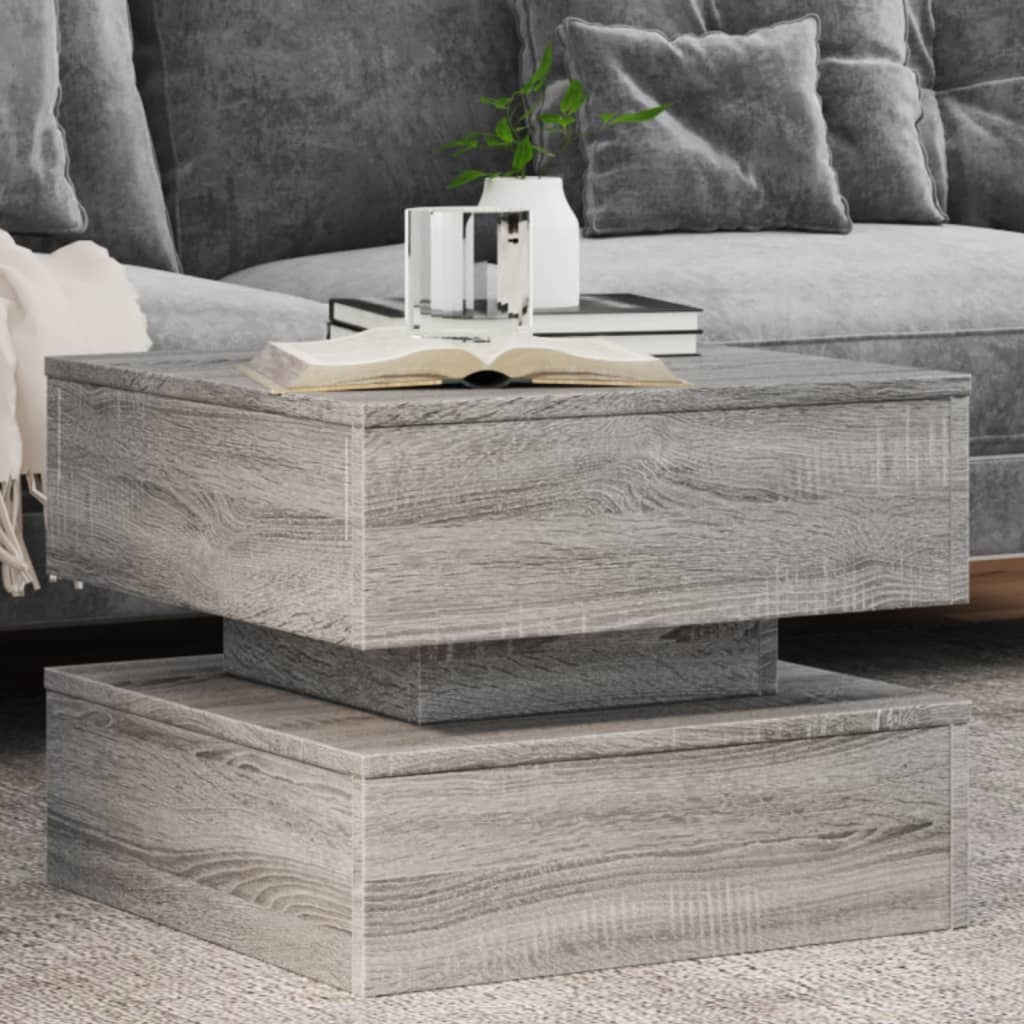 VidaXL Salontafel met LED-verlichting 50x50x40 cm grijs sonoma eiken