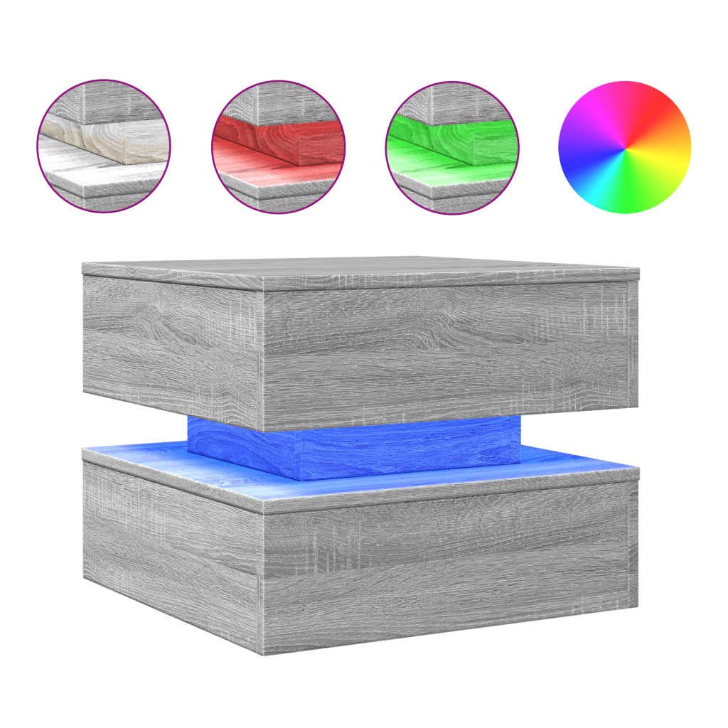 VidaXL Salontafel met LED-verlichting 50x50x40 cm grijs sonoma eiken