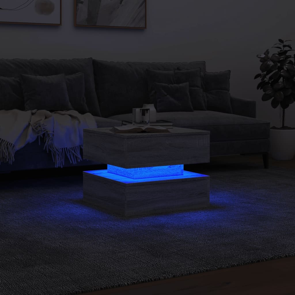 VidaXL Salontafel met LED-verlichting 50x50x40 cm grijs sonoma eiken