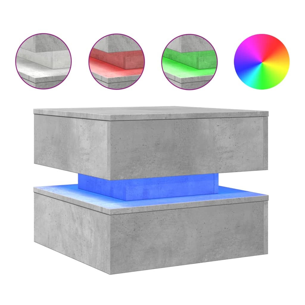 VidaXL Salontafel met LED-verlichting 50x50x40 cm betongrijs