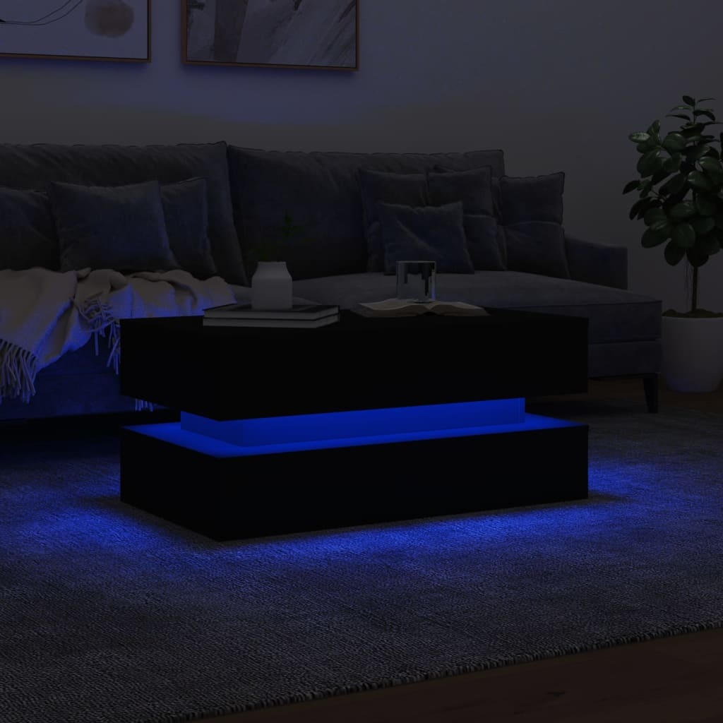 vidaXL Salontafel met LED-verlichting 90x50x40 cm zwart