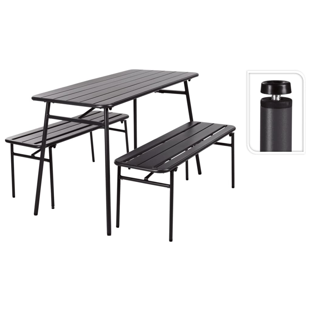 VidaXL 3-delige Tuintafel en bankenset staal grijs