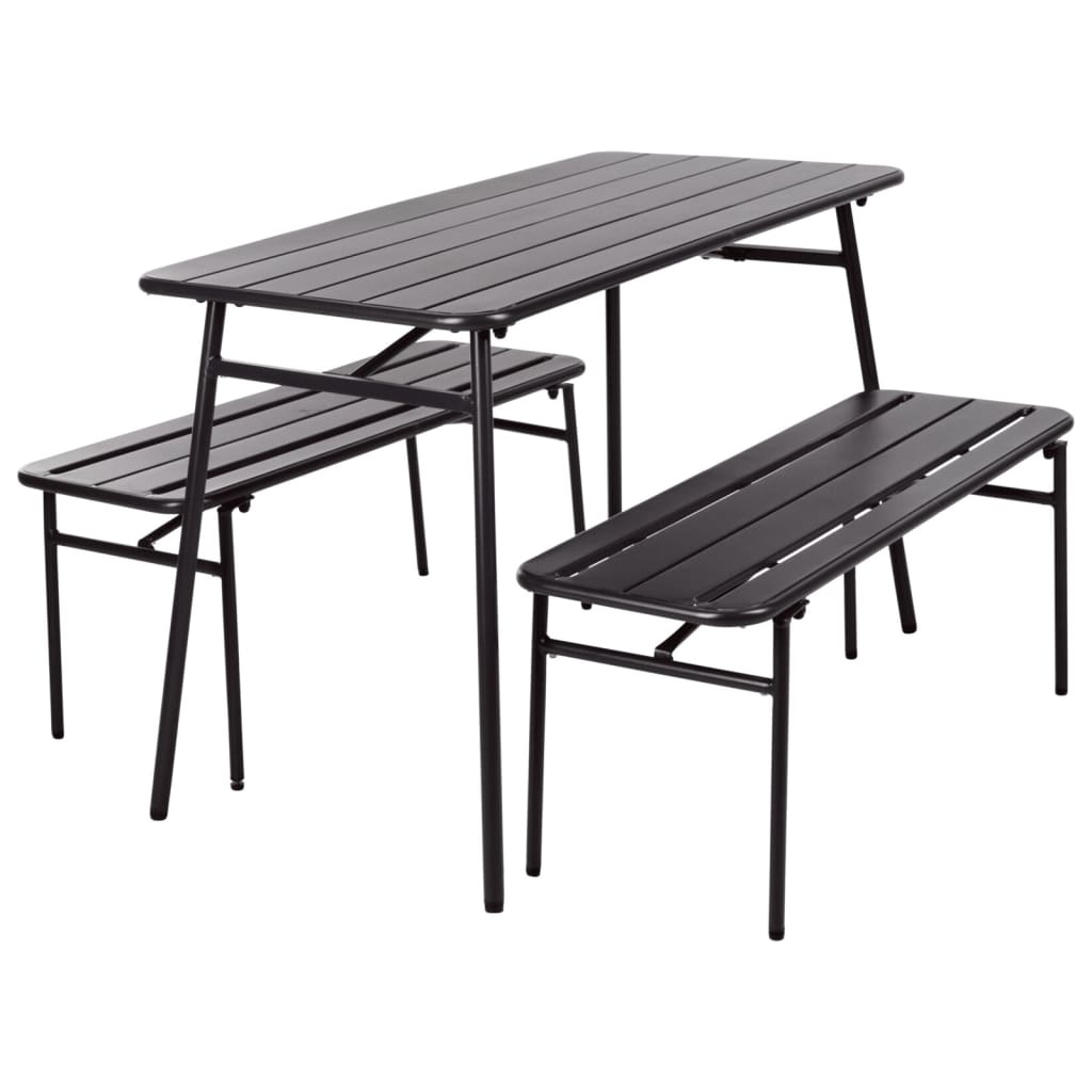VidaXL 3-delige Tuintafel en bankenset staal grijs