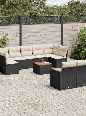 vidaXL 10-delige Loungeset met kussens poly rattan zwart