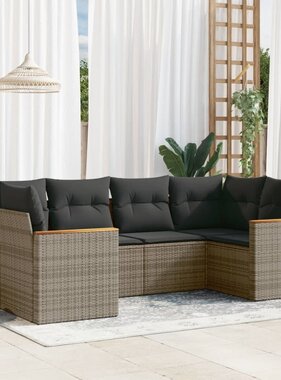 vidaXL 6-delige Loungeset met kussens poly rattan grijs