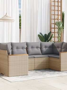 vidaXL 6-delige Loungeset met kussens poly rattan beige