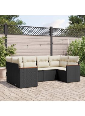 vidaXL 6-delige Loungeset met kussens poly rattan zwart