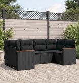 vidaXL 6-delige Loungeset met kussens poly rattan zwart