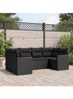 vidaXL 6-delige Loungeset met kussens poly rattan zwart