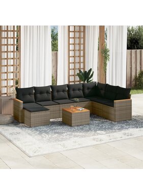 vidaXL 9-delige Loungeset met kussens poly rattan grijs